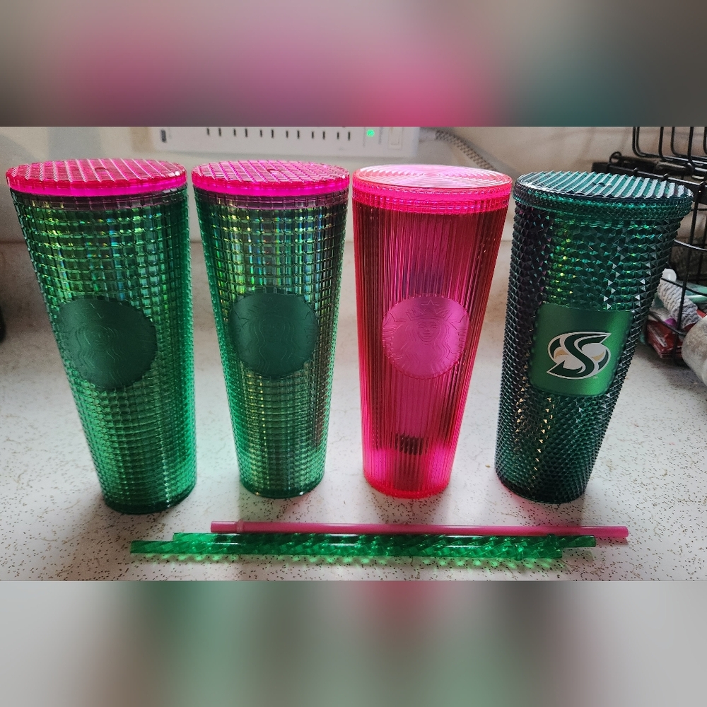 Starbucks Green and Pink Tumbler Set